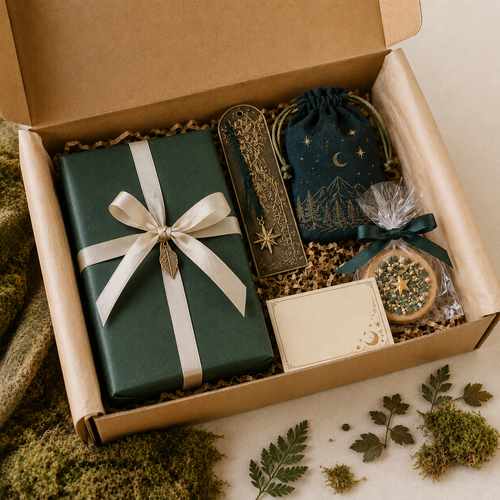 Fantasy Reader Gift Box with wrapped mystery book and bookish gifts